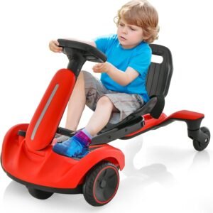 COSTWAY Electric Ride on Drift Car, 6V Battery Powered Racing Kart with 2-Position Adjustable Seat, 360?? Spin Wheels, Horn, 2 Speeds Go Kart for Kids Aged 3-8 Years Old